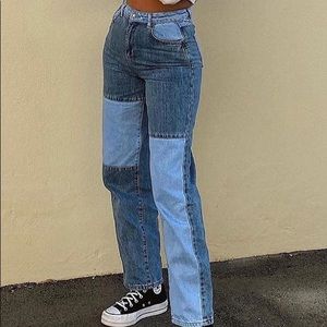 patchwork straigh leg jeans